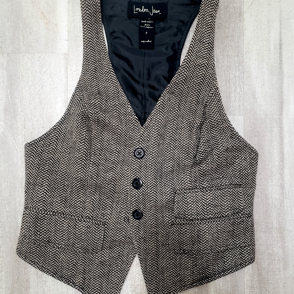 LONDONJEAN Black Herringbone Vest